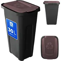 Kadax Vuilnisemmer voor afvalscheiding, 30 liter, robuuste afvalcontainer met luchtdicht klapdeksel, afvalcontainer voor afvalscheidingssysteem, afvalemmer van kunststof (1, bruin deksel)