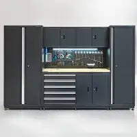Datona Werkbank 160 cm met bovenkast, smalle zijkast en brede zijkast - Zwart