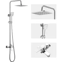 Auralum Douchesysteem - Regendouche Set - Douchekolom - Vierkante Douchekop 25.4cm - Verstelbare Hoogte 93-130cm - Waterbesparend - Douche Set - Chroom