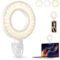 Zelurxx Draagbare ringlamp voor selfies, met 3 kleurtemperaturen, 4 helderheidsniveaus, USB-oplaadbaar, geschikt voor smartphones en laptops, wit