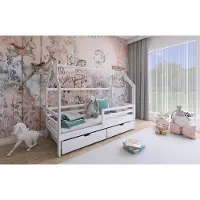 Fun-Möbel Kinderbed met bedombouw, model BELLI, 200x90 cm, massief beuken, wit, inclusief verstelbaar lattenbodem