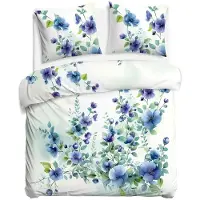 Darymex Beddengoed, katoensatijn beddengoed, hoge kwaliteit, Satynlove 180x200, blauwe bloemen