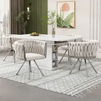 Kein Hersteller Set van twee fluweleetstoelen, individuele, lichte luxe fauteuils voor woonkamer of slaapkamer, draaistoelen voor ontspanning met vier metalen poten, beige + zilver. Beige, zilver