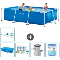 Intex Rechthoekig Frame Zwembad - 300 x 200 x 75 cm - Blauw - Inclusief Solarzeil - Onderhoudspakket - Zwembadfilterpomp - Filter - Schoonmaakset