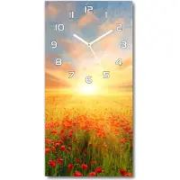 Tulup Wandklok - Klaproosveld Moderne Wandklok Glas - 30x60 cm - Geel Wandklok Glas Decoratie - Witte handen - Rechthoekige Klok - Glazen Wandklok Design - Klok Glas Met Opdruk