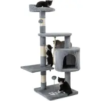 Merkloos Krabpaal 112 cm, pluche ballen, sisaltouw, lichtgrijs, voor katten
