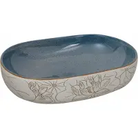 Syfax Opzetwasbak ovaal 59x40x14 cm keramiek zandkleurig en blauw