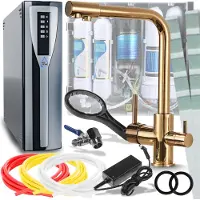 ARI Keukenmengkraan Venom 1 met aansluiting voor waterfilter, twee uitlopen, 360° draaibaar, keramische cartridge, goudkleurig
