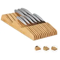 Relaxdays messenblok voor in de lade, zonder messen, liggend, bamboe, geschikt voor 13 messen, afmetingen (h x b x d): 5 x 17 x 40 cm, lade-inlegger, naturel