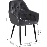 Homestyle4u Set van 2 gestoffeerde stoelen, fluweel, grijs. Eetkamerstoelen, gestoffeerde fauteuil, fauteuil, armleunstoelen