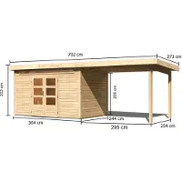 Karibu Woodfeeling tuinhuis Kandern 7, in een set met een uitbouw, breedte 2,95 meter, onbehandeld hout; artikelnummer 83003