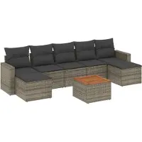 vidaXL 8-delige Loungeset met kussens poly rattan grijs