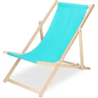 Springos Houten ligstoel turquoise, opvouwbaar, voor tuin en strand