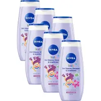 Nivea Kids 3in1 Douche, Shampoo & Conditioner Magic berry scent - Met Biologische Aloë Vera - Voordeelverpakking - 6x 250ml