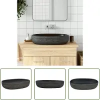 The Living Store Living Store wastafel voor inbouw, grijs en zwart, ovaal, 59x40x14 cm, keramiek