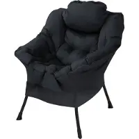 ML-Design Relax fauteuil zwart met armleuningen en dik hoofdkussen en metalen frame Loungestoel tot 120 kg ML design