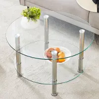 STILVORA Salontafel Rond 70 Cm - Twee Niveaus Met Gehard Glas - Ruime Opberging Voor Woonkamer Of Balkon - Glas En Metaal - Zilver Transparant