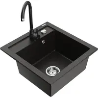 Mexen Vito granieten gootsteen 1-kompartment met keukenmengkraan Telma, zwart/gouden metallic - 6503-75-670200-70