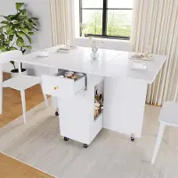 Flieks : Uitschuifbare eettafel met open opbergruimte, 2 lades, vergrendelbare wielen, mobiel aanrechtblad, 120x75x75 cm, geschikt voor 2-4 personen, wit