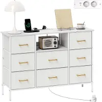 HOMCOM Stoffen Dressoir Polyester, Staal 110L x 30B x 76H cm Crèmewit
