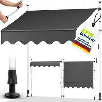 Tillvex Klemluifel 400 cm grijs met handslinger, voor balkon, balkonluifel zonder boren, luifel uv-bestendig en in hoogte verstelbaar, zonwering, waterdicht