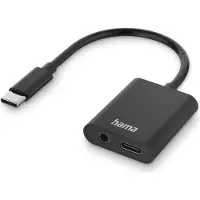 Hama USB-C naar Audio/Laadadapter - 2-in-1 USB-C adapter - USB-C PD input - 3,5mm AUX Audiojack (DAC) - 5A USB 2.0 - 8cm - Zwart