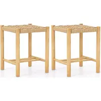 Costway Set van 2 barkrukken, houten barstoelen met een zithoogte van 45 cm en voetsteun, keukelstoelen van gevlochten papier, barkrukken/bistrostoelen voor keuken, eetkamer of tuin (36 x 36 x 45 cm)