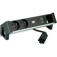 Bachmann DESK2, aluminium, zwart, met 2x USB-A poort, 1x CM poort, 1x USB-A/C poort, 22W, 0,2 meter, GST18
