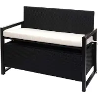 Mendler Poly-rattan 2-zitsbank -F39, tuinbank kistbank, opbergvak zitkussens ~ antraciet, kussens crème