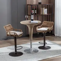 STILVORA Barkrukken, set van 2 – Barstoelen – Eetkamerstoelen, verstelbare relaxfauteuil met rugleuning en voetsteun, beige