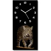 Tulup Wandklok - Jaguar Gekleurde Glazen Klok - 30x60 cm - Zwart Glazen Klok Met Print - Witte handen - Rechthoekige Klok - Moderne Wandklok Glas - Wandklok Glas Decoratie