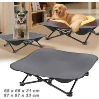 UISEBRT Hondenbed voor buiten, verhoogd, verkoelend huisdierenbed voor kamperen, robuust en wasbaar, ideaal voor de zomer, grijs - 68 x 68 x 21 cm