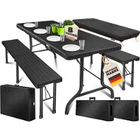 Kesser biertentset - 3-delige set, tafel + 2 x bank, voor binnen - buiten, opvouwbaar, draaggrepen bierbank biertafelset biertap