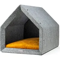 Rexproduct Hondenhuis – Hondenhuisjes voor binnen - Hondenkussen inbegrepen – Hondenhuizen voor in huis – Hondenhok - Hondenmand gemaakt van Gerecycled PETflessen - PETHome 2.0 - Grijs Geel