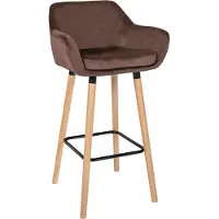 CLP Grant Barkruk - Met rugleuning - Moderne Barstoel - Beukenhouten Poten - Belastbaar tot 150 kg - Velvet - Fluweel - koffie/natura