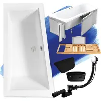 Besco Badkuip, hoekmodel, set 6-in-1, 160x90, links, inclusief isolatie van polystyreen, bamboe houten plank en zwarte hoofdkussen | BADLAND INTIMA