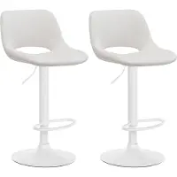 CLP Camden Set van 2 barkrukken - Met rugleuning - Verstelbaar - Velvet - Fluweel - Metaal mat wit creme