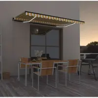 Prolenta Maison Exclusive - Handmatig intrekbare zonnescherm met LED-verlichting, 450x300 cm, geel en wit
