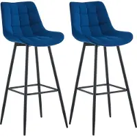 CLP Dartford Set van 2 barkrukken - Met rugleuning - Met voetsteun - Metalen frame - blauw Fluweel