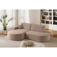Fun-Möbel Eckbank, slaapbank, bank VENEDIG, bekleding Arena, kleur zand, ottoman, links