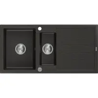 Mexen Andres granieten spoelbak 1,5-komorig met afdruiprek 1000 x 500 , zwart/goud metallic, sifon chroom - 6515101510-75