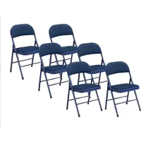 Vente-unique Set van 6 klapstoelen van velours en metaal - Blauw - ORTENSIA