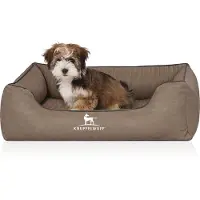 Knuffelwuff orthopedisch hondenbed Columbia van laser-gewatteerd kunstleer M-L 85 x 63cm steenkleurig