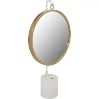 Padiro spiegel voor op tafel, 41 x 75 x 14 cm - wit en goudkleurig - staal en spiegelglas - ronde spiegel op voet