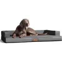 Tierlando Orthopedisch design hondenbank GIBSON VISCO, kunstleer, kubische vorm - Afmetingen: 80x60 cm | Kleur: 06 Grijs