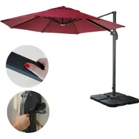 Mendler Gastronomie parasol, model HWC-A96, zonnescherm, rond, diameter 3 meter, polyester met aluminium/stalen frame, 23 kg, bordeauxrood, inclusief standaard