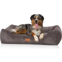 Knuffelwuff hondenbed van ribfluweel met handgeweven uiterlijk Olivia XXL 120 x 85 cm bruingrijs