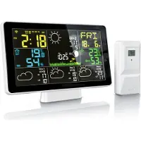 Brandson WLAN-weerstation met draadloze buitensensor, draadloze weerstation, thermometer en hygrometer, Tuya Smart app, 7,5 inch kleuren display, 4-daagse weersvoorspelling, zwart