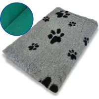 Vetbed Grijs met Pootjes - Hondenmat - Met Groene Rug - 150 x 100 cm - Antislip - Benchmat - Puppykleed - Hondenbed - Machine Wasbaar