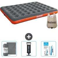 Bestway opblaasbare luchtbed – voor 2 personen – 152 x 203 x 22 cm – grijs/oranje – inclusief accessoires